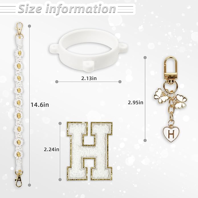 Compatible with Owala Water Bottle Accessories, Cute Letter Charm Set with Boho Handle Strap, Monogram Sticker, Silicone Ring, Keychain Decoration, for FreeSip 24 32 40oz, Owala Kids, Tumbler Gift SITKOL