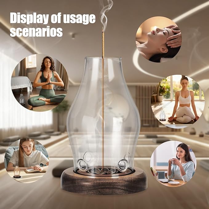 Glass Incense Holder for Sticks, Wooden Incense Stick Holder with Ash Catcher, Modern Insence-Stick Holder, Anti-Ash Flying Incent Holder for Yoga Spa Meditation Zen Home Decor (Transparent) - Bloomnest