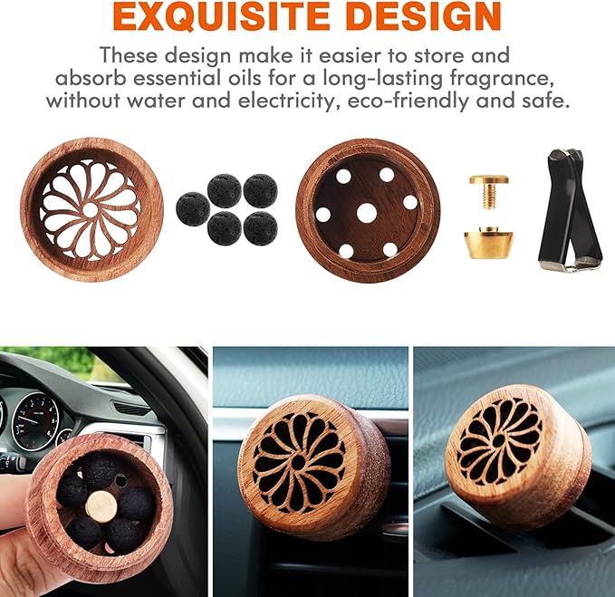 Essential Oil Car Diffuser, 2 PCS Elegant Car Aromatherapy Wood Diffuser with Vent Clip - Bloomnest