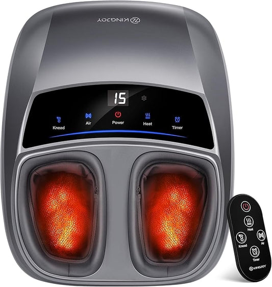 KINGJOY Foot Massager with Heat for Neuropathy, [2025 Upgraded], Deep Kneading Shiatsu Foot Massager for Plantar Fasciitis, Fits Up to Men Size 14, Gifts for Women Mom Men Dad Seniors - Bloomnest
