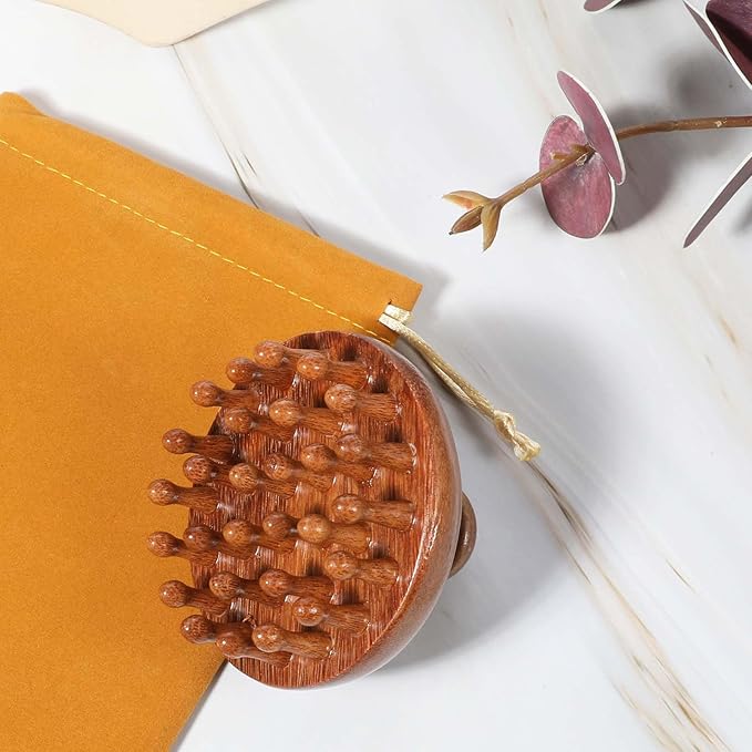 Wooden Scalp Massager & Hair Scrubber - Manual Head Massager with Sandalwood for Scalp Care, Portable Handheld Hair Growth Tool, Comfier Scalp Relaxation Brush for Stress Relief & Spa(Two-Piece Set) Smowfes