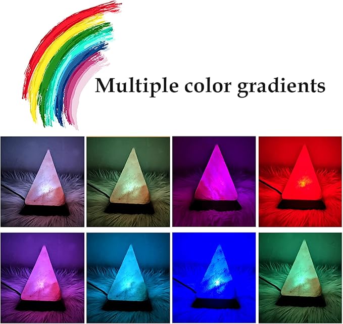 USB Himalayan Salt Lamp with 8 Colors Changing,Pyramid Crystal Salt Rock Lamp for Office,Home Deco,Yoga,Holiday Gift - Hand Carved,Genuine Wood Base - Bloomnest