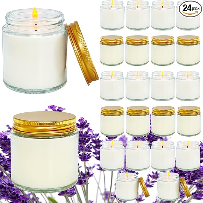 24 Pcs 4 Oz Mini White Soy Candles,Lavender Scented Candles Set,Bulk Aromatherapy Candle,Great Stress Relieving Scented Candle for Girls as a Gift for Birthdays, Weddings and More! - Bloomnest