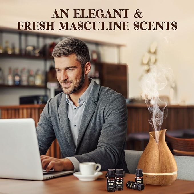 Gentlemen's Essential Oils Set - 6x10ML Mens Fragrance Oil for Candle Making, Diffuser - Sandalwood, Cedar, Leather, Sweet Tobacco, Bay Rum, Cologne Aromatherapy Oils for Men - Bloomnest