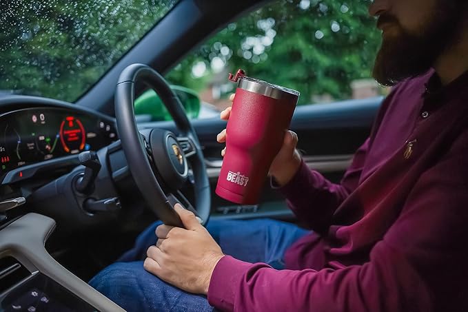 Beast 40 oz Tumbler Stainless Steel Vacuum Insulated Coffee Ice Cup Double Wall Travel Flask (Cranberry Red) - Bloomnest