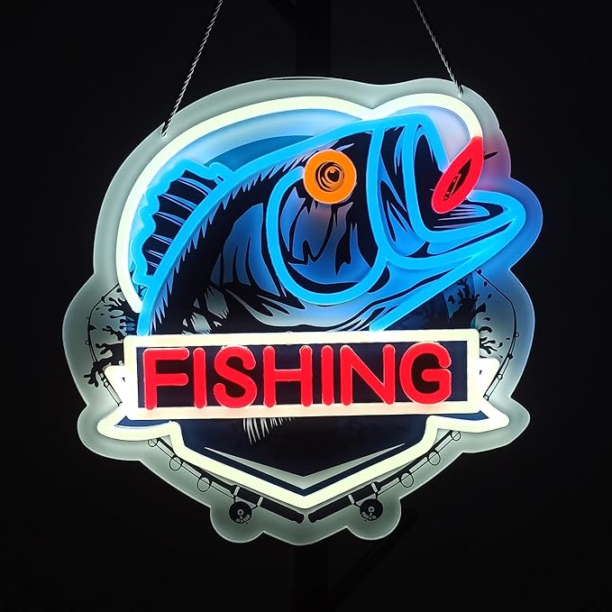 13x13 inch Fishing Neon Sign Art Wall Lights for Beer Bar Club Bedroom Hotel Pub Cafe Wedding Birthday Party Gifts - Bloomnest