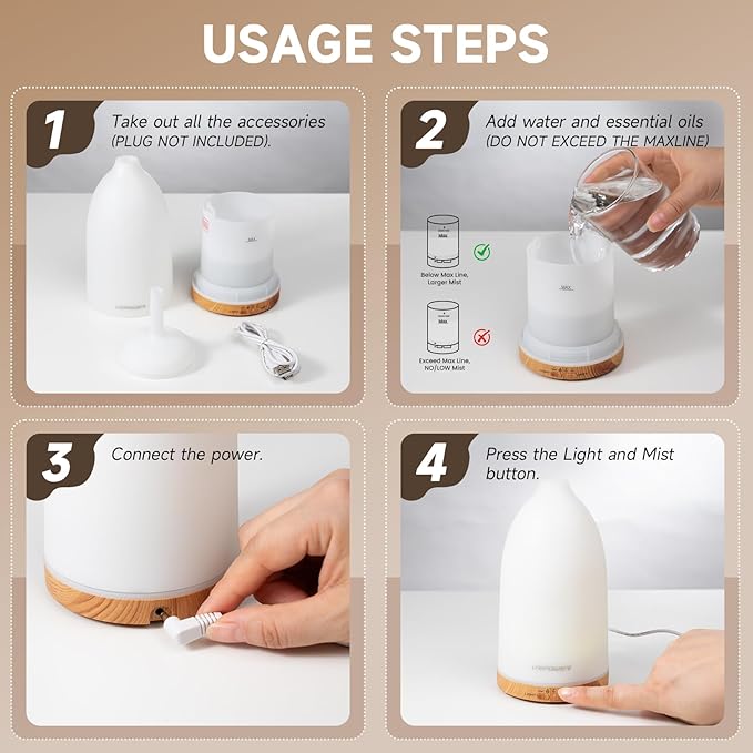 URPOWER Essential Oil Diffuser with 7 LED Color Changing Lights, Timer & Auto-Off - Ultrasonic Aromatherapy Fragrant Oil Humidifier Vaporizer Scent Diffusers for Home, Bedroom, Office, Yoga - Bloomnest
