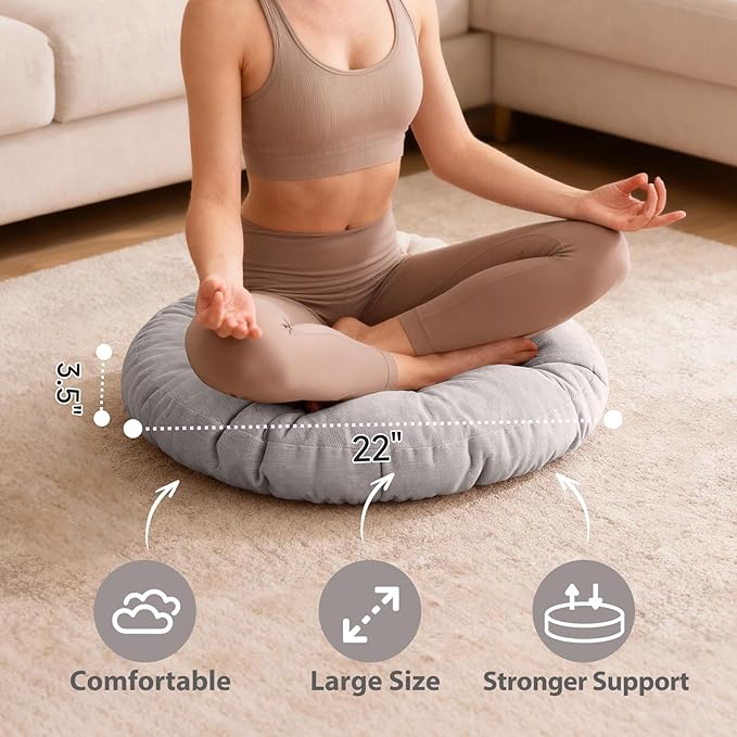 Tiita Floor Pillows Cushions Round Chair Cushion Outdoor Seat Pads for Sitting Meditation Yoga Living Room Sofa Balcony 22x22 Inch, Grey - Bloomnest