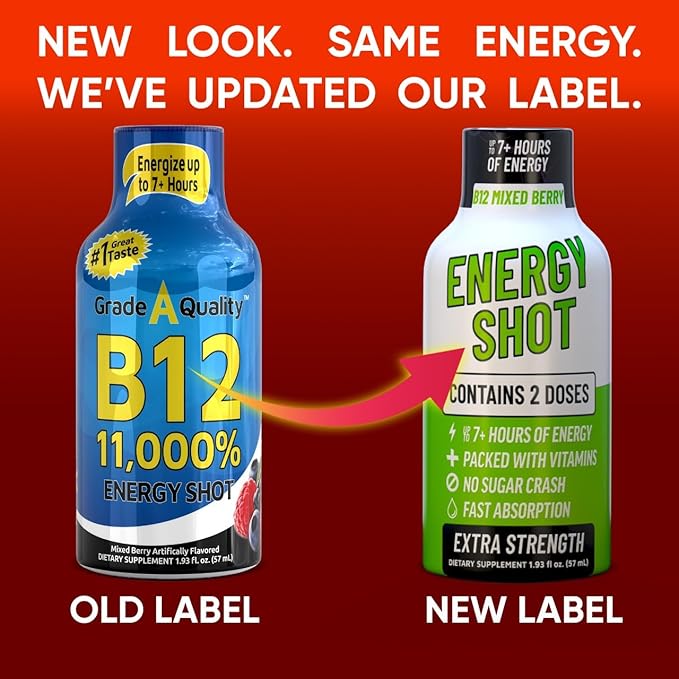 B12 Mixed Berry Extra Strength Energy Shot 12 pk – 260mg Natural Caffeine B12 B6 – Energy & Vitality Support – 2 Servings Sugar Free Zero Calorie Green Tea B-Vitamins Electrolytes Vegan – 1.93 fl oz - Bloomnest