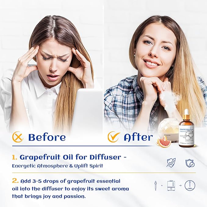 HIQILI 30 ml Grapefruit Essential Oil, for Diffuser, Skin Care,100% Pure and Natural - 1 Fl Oz - Bloomnest