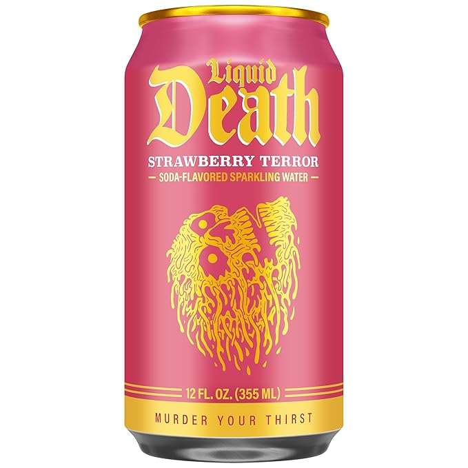 Liquid Death Soda-Flavored Sparkling Water - Strawberry Terror, Less Sugar*, Huge Flavor, No Caffeine, No Artificial Sweeteners, 12 Fl Oz (Pack of 12) - Bloomnest