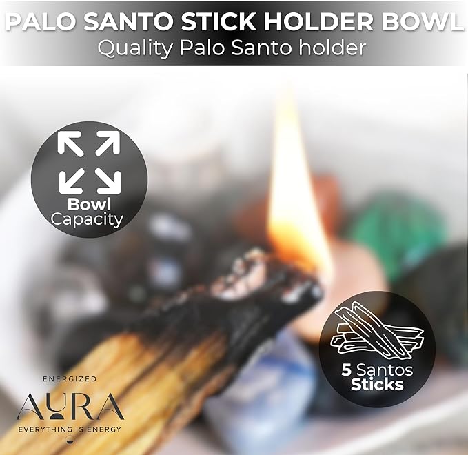 5 Palo Santo Sticks - Palo Santo Holder - Palo Santo Burner - PaloSanto Sticks with Holder - Palosanto Stick - Meditation Accessories ENERGIZEDAURA