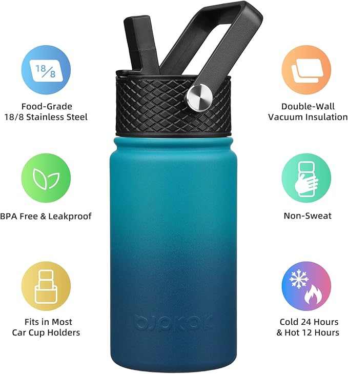 BJPKPK Insulated Water Bottle with Straw Lid, 15oz Cute Water Bottles, Stainless Steel Metal Thermo, Reusable BPA Free Leak Proof Tumblers, Cups,Vast - Bloomnest