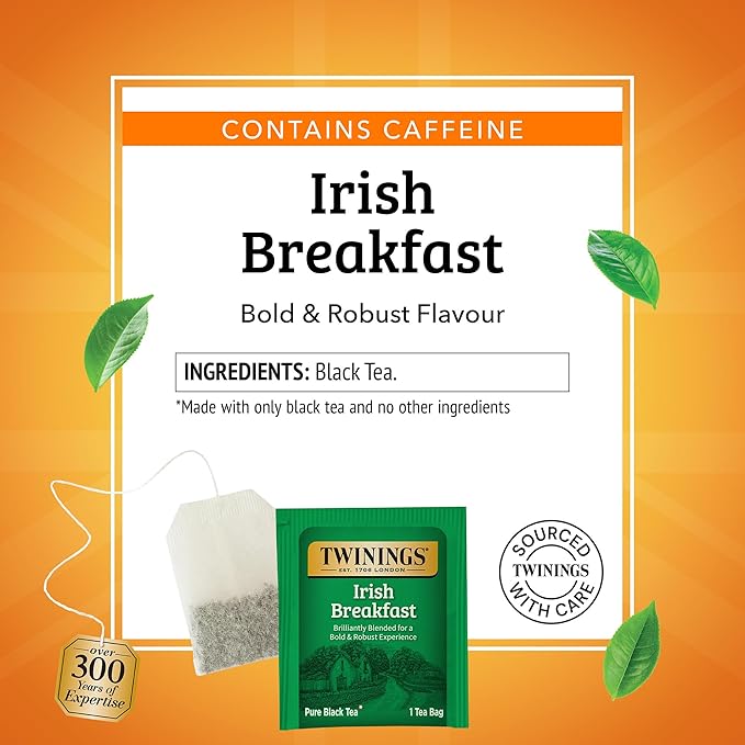 Twinings Irish Breakfast Black Tea Individually Wrapped Bags, 100 Count (Pack of 1), Flavourful, Bold, and Robust, Caffeinated, Enjoy Hot or Iced, 100 Teabags - Bloomnest