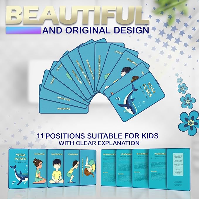 Kids Yoga Mat Set for Boys & Girls - Doll, Unicorn, Mermaid, Panda, Dinosaur and UnderWater - Chemical Free - Non-Toxic - Non-Slip - 60 X 24 X 0.2 Inches - w/ 12 Yoga Cards - Cute Carrier Bag - Ages 3-12 - Bloomnest