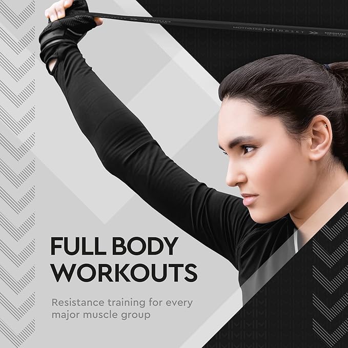 Motivated Mindset Resistance Bands for Working Out | Heavy Duty Rubber Bands for Weightlifting and Stretching | Travel Bag Included | Set of 3 (15-20lbs, 20-40lbs, 40-60lbs) | Great for Any Outdoors - Bloomnest