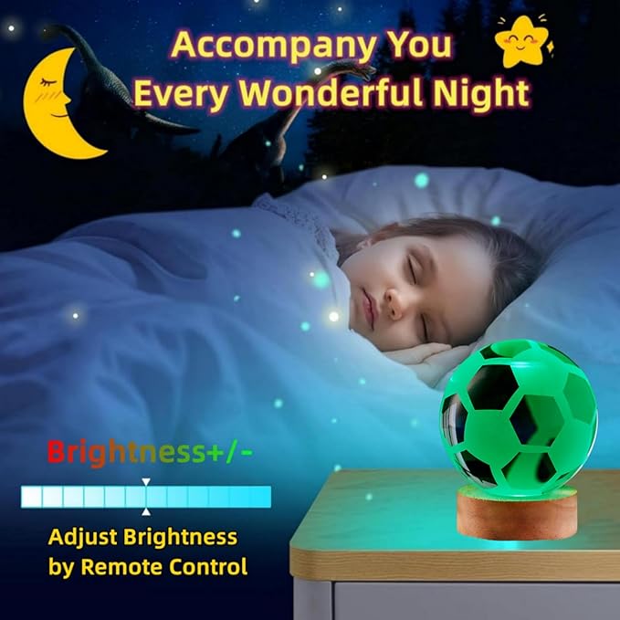 Soccer Crystal Ball Lamp,3.15 inch 3D K9 Crystal Ball Night Light with Wooden Base,Soccer Lamp Gift for Fans,Football Night Light,16 Colors Change with Remote Control (H) - Bloomnest