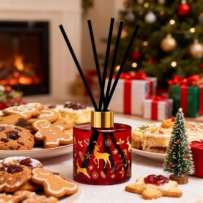 Reed Diffuser Set, Gingerbread Joy Christmas Oil Diffuser with Sticks, Home Fragrance Reed Diffuser for Bathroom Office Shelf Decor, Scented Room Fresheners, Holiday Ideal Gift 6.7 Fl.Oz - Bloomnest