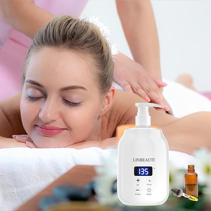 Massage Oil Warmer with Two Oil Bottle, Lotion Bottle Warmer Heater, Smart Touch Key Electric Warm Lotion Dispenser, Lube Gel Cream Warmer for Home Pro Salon Spa Massage (White) - Bloomnest