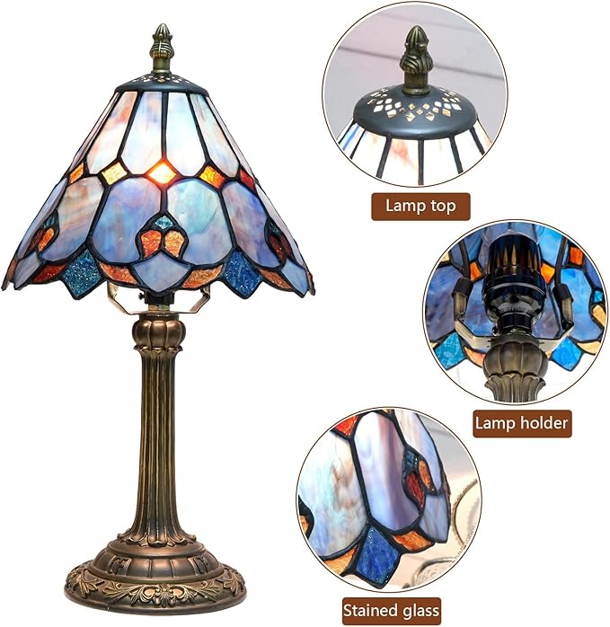 Tiffany Lamp Bedside Table Lamp-Nightstand,Stained Glass Lamp for Bedroom Dorm Living Kitchen, Aesthetic Cute Home Decor Gift (OFU1157) - Bloomnest