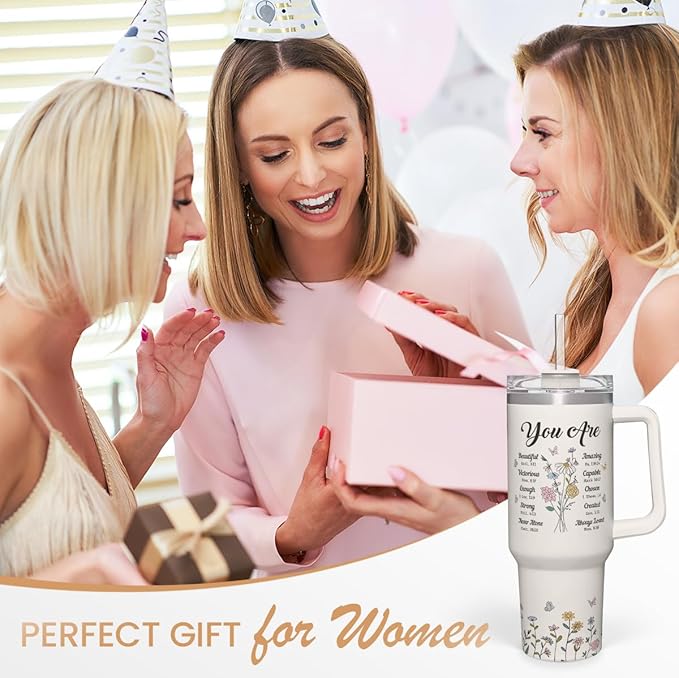 SANDJEST Christian Gifts for Women, Inspiration Gifts Tumbler 40oz Stainless Steel Insulated with Handle and Straw - Mother's Day Birthday Religious Gifts for Mom, Friend, Sister, Grandma - Bloomnest