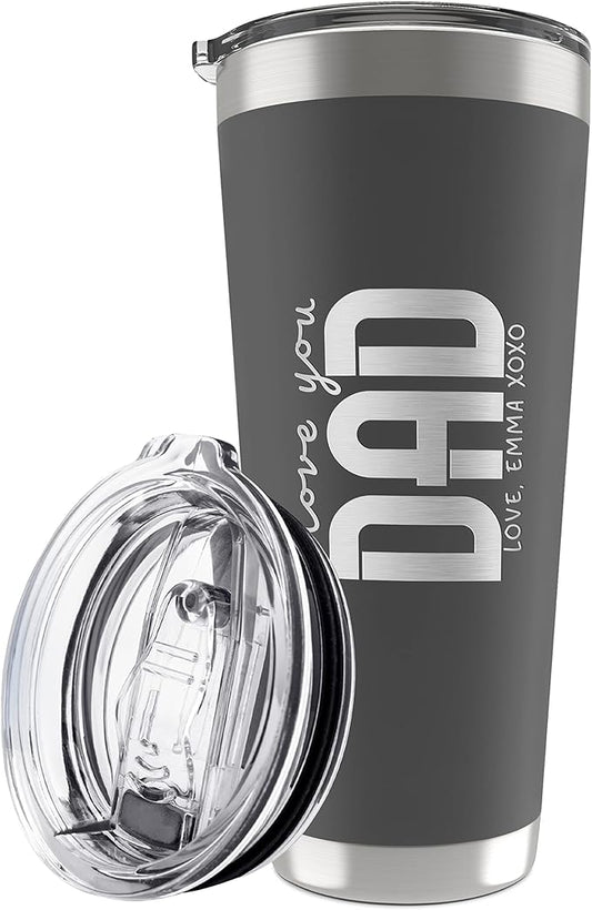 Personalized Tumbler with Engraved Name - 12 Designs, 30 Oz Coffee Tumbler with Slider Lid, Gray, Double Wall Insulated - Custom Gifts for Him & Her - Bloomnest