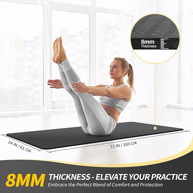 CAMBIVO Yoga Mat for Women Men Kids, 1/3 & 1/4 & 2/5 Inch Extra Thick Yoga Mat Non Slip, 72" x 24" TPE Yoga Mats, Workout Mat with Carrying Strap for Yoga, Pilates and Floor Exercises - Bloomnest