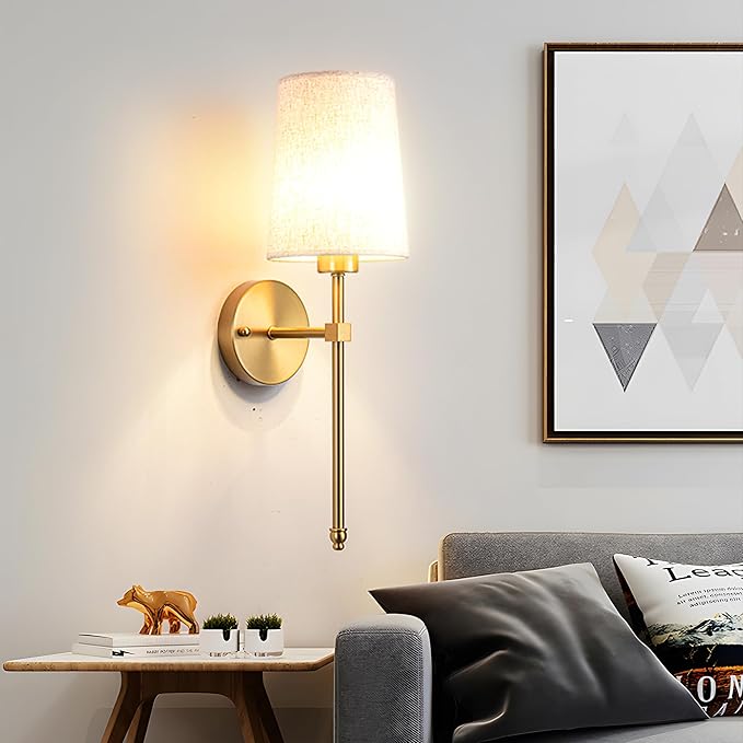 Battery Operated Wall Sconce Set Of Two with Remote Control, Indoor Not Hardwired Dimmable Battery Operated Wall Sconce Light Fixture with Fabric Linen Shade For Bedroom Living Room, Bulb Included ( C - Bloomnest