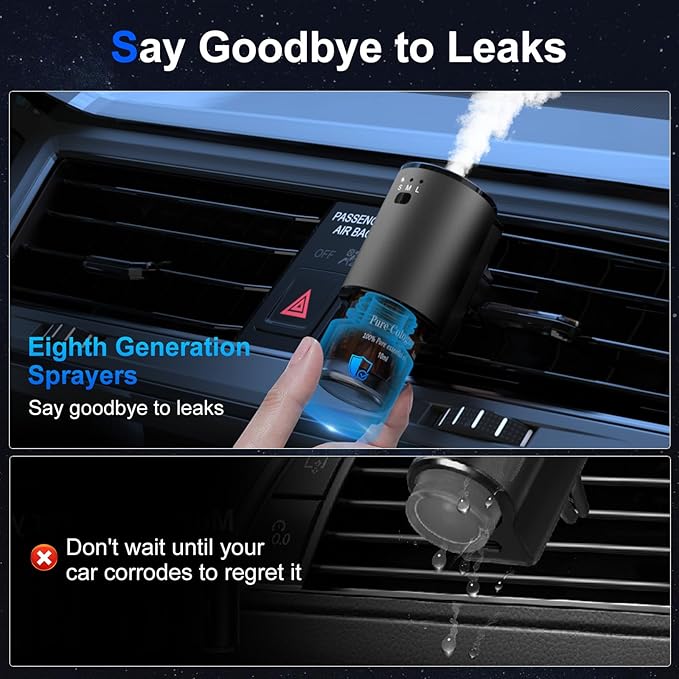 Car Air Freshener, Smart Car Air Freshener for Vent Clips, 1200 Sprays Per Charge, Car Fresheners with Auto On/Off, 5 Scents, 10 Refill Bottles (1Pack) - Bloomnest
