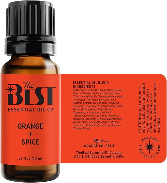 The Best Orange + Spice Essential Oil Blend- Premium Grade- 100% Pure & Natural for Aromatherapy, Diffuser, Spa, Massage, Air Freshener- 10 ml (.33 fl oz) - Bloomnest