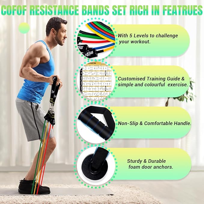 Resistance Bands Set with Yellow Handles, Exercise/Workout/Fitness Bands with Door Anchor, Legs Ankle Straps for Resistance Training，Physical Therapy，Home Gym Workout - Bloomnest