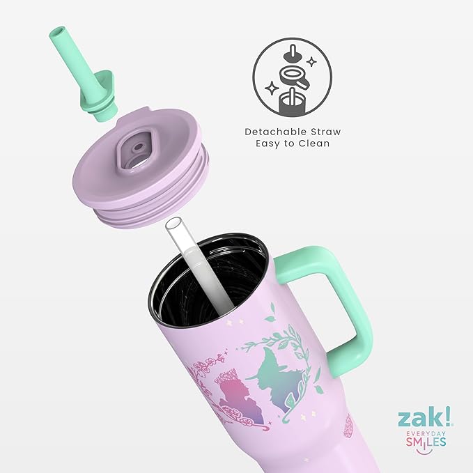 Zak Designs Wicked: For Good Sutton Travel Tumbler for On the Go, 30oz Stainless Steel with Vacuum Insulation, Silicone Straw, and Carry Handle for Cold Drinks (Glinda and Elphaba) - Bloomnest