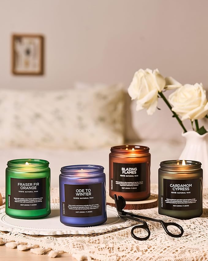 M&SENSE Blazing Flames Scent with Log Fire, Natural Soy Wax Slow Burning Candle for Home Decor, Cedarwood &Cade Scented 7.05oz 50 Hours Burn Cotton Wick Gifts for Celebration Holiday - Bloomnest