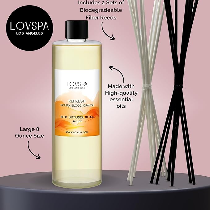 LOVSPA Refresh Sicilian Blood Orange Diffuser Oil - Essential Oils for Diffuser Refill & Air Freshener Room Spray - Long-Lasting & Natural Home Fragrance, Scented Oil for Diffusers, USA Made, 8 oz - Bloomnest