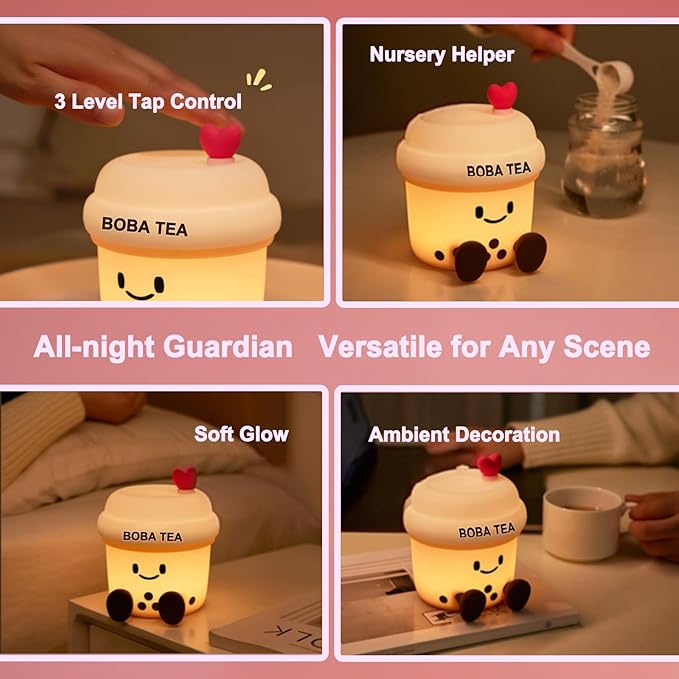 Boba Tea Night Light, Boba Gifts, Cute Silicone Bubble Tea Night Light, Kids' Bedroom Decor, Gift for Children, Teens, Adults, Perfect for Christmas & Birthdays (Boba Tea) - Bloomnest