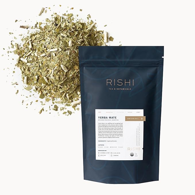 Rishi Tea Yerba Mate Tea - Organic, Pure Unsweetened Loose Leaf for High Energy & Caffeine, Enjoy Hot or Iced - 16 Ounces, 45+ Servings - Bloomnest