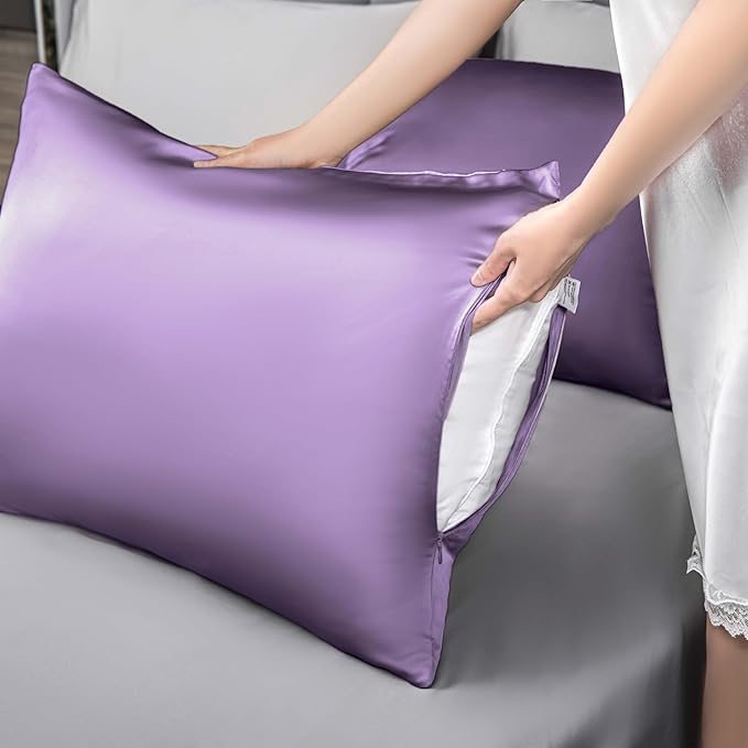 Mulberry Silk Pillowcase for Hair and Skin,Standard Size Cooling Silk Pillow Case with Hidden Zipper,Allergen Proof Dual Sides Soft Breathable Smooth Silk Pillow Cover for Women(Standard,Violet) - Bloomnest