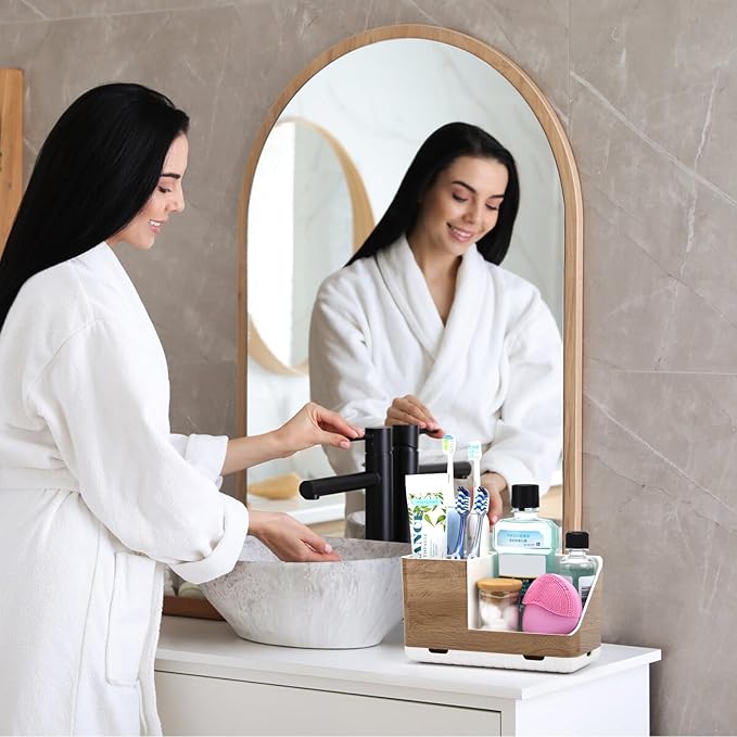 Toothbrush Holders for Bathrooms Countertop Organizer and Storage, Kids Electric Toothbrush and Toothpaste Holder, Bathroom Accessories Vanity Organizer (Wood Grain) - Bloomnest