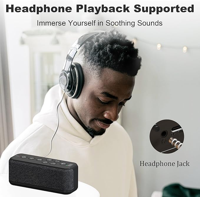 Raynic White Noise Machine, 42 Soothing Sounds Noise Machine, Rechargeable Battery Sound Machine with 8 Volumes, 5 Timers, Type-C Port, Headphone Jack for Baby, Adult, Home, Travel, Office - Bloomnest