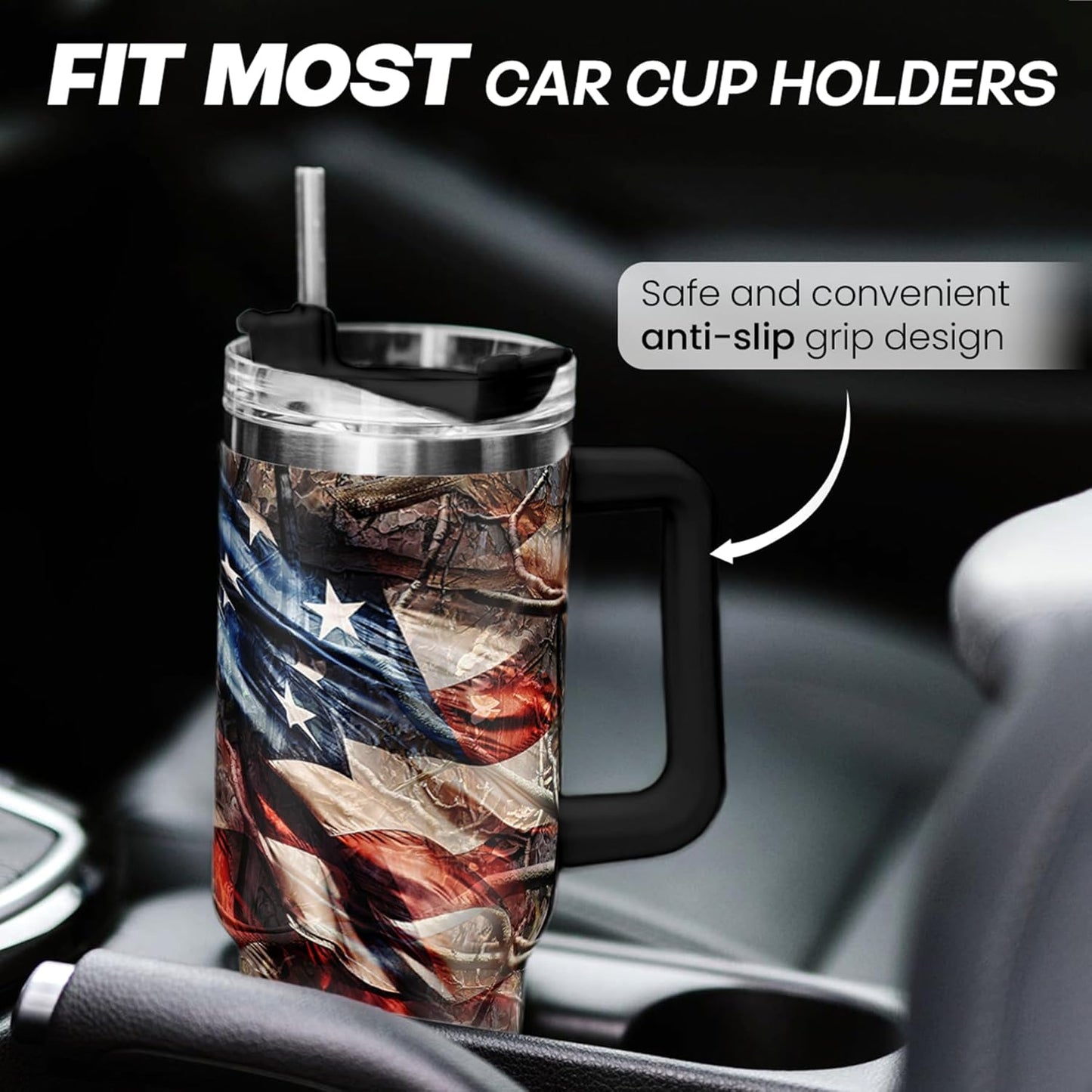 SANDJEST Hunting Tumbler with Handle for Men, Hunter Gifts for Men Dad Grandpa Husband Boyfriend, 40oz Stainless Steel Insulated Tumblers Hunters Gift for Birthday Christmas Fathers Day