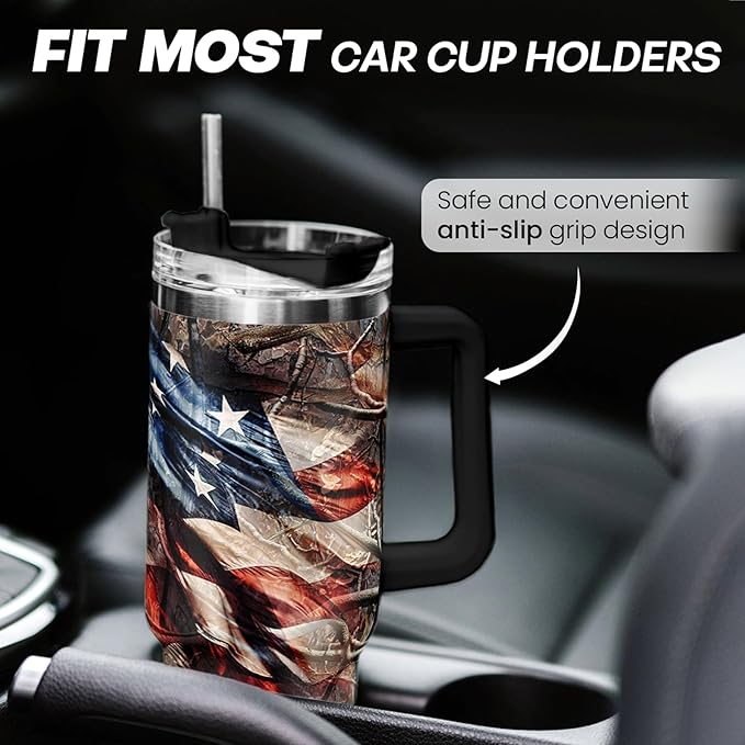 SANDJEST Hunting Tumbler with Handle for Men, Hunter Gifts for Men Dad Grandpa Husband Boyfriend, 40oz Stainless Steel Insulated Tumblers Hunters Gift for Birthday Christmas Fathers Day - Bloomnest