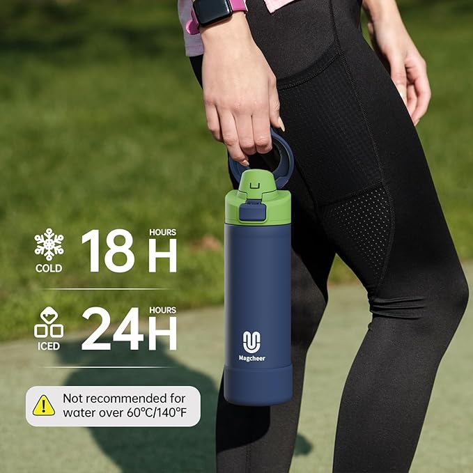 Insulated Magnetic Water Bottle - Reusable Stainless Steel Bottle with MagSafe Compatible Phone Holder -Keeps Cold for 24 Hours - Perfect for Gym, Sports, and Travel- Navy Blue 32oz Magcheer