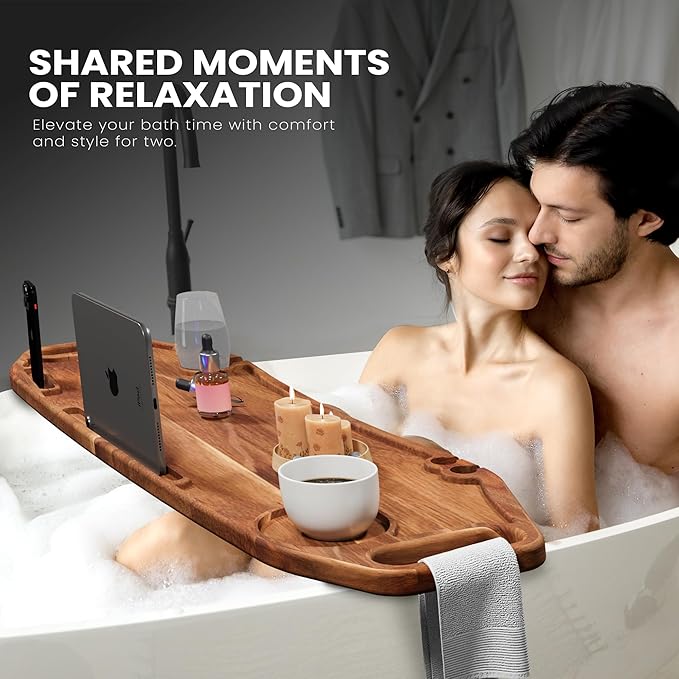 Lush & Style Premium Large Bathtub Tray Large & Thick 35x10 Inch, Acacia Wood Luxury, Waterproof, Non-Toxic, Adjustable Legs, No Tools Required,Caddy Tray, Luxury Bath Accessories,New Home Essenials - Bloomnest