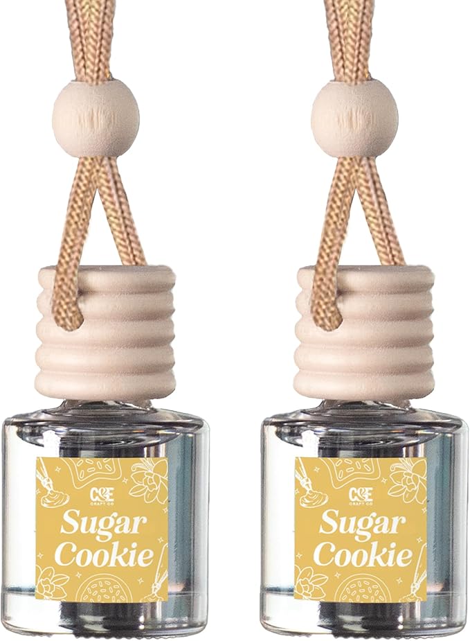 C&E Craft Co Hanging Car Air Freshener Diffuser 2 Pack, Long Lasting Fragrance Oil Car Freshener, Glass Bottle Auto Air Freshener, Made in USA (Sugar Cookie) - Bloomnest