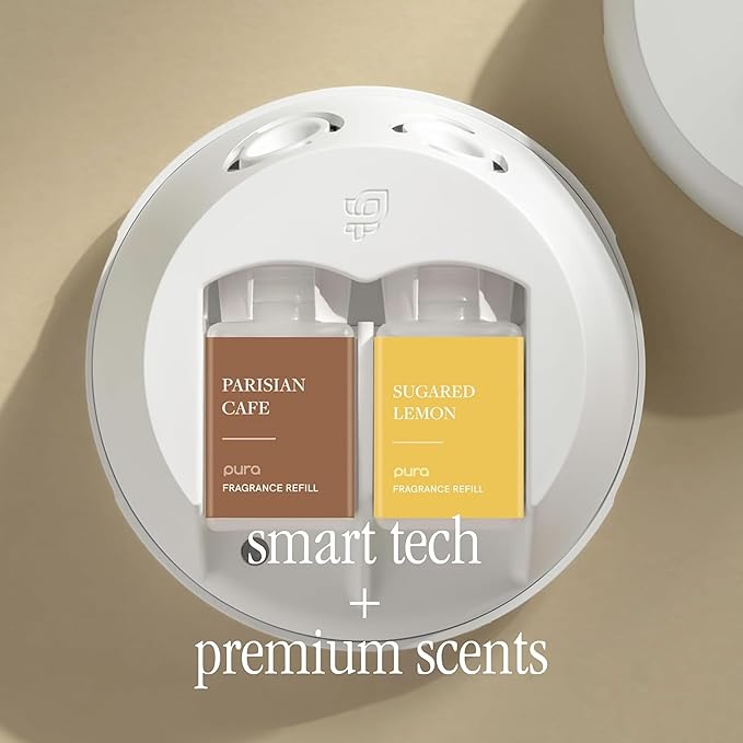 Pura - Smart Home Fragrance Device Starter Set - Pura 4 - Scent Diffuser for Home - Includes Fragrance Aroma Diffuser - Square Box, Parisian Cafe and Sugared Lemon Scent Refills - Bloomnest