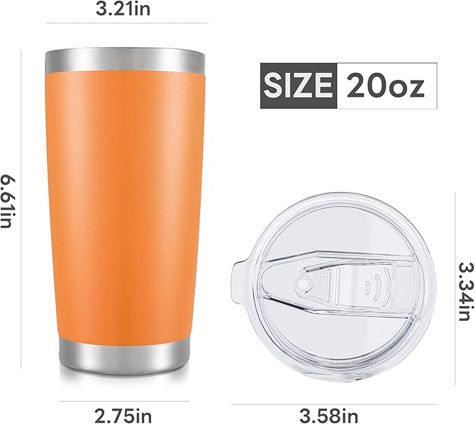 20 oz Tumbler with Lid Stainless Steel Insulated Tumblers Bulk Double Wall Vacuum Cups Powder Coated Travel Mug Keep Drink Cold and Hot, Orange, 8 Pack