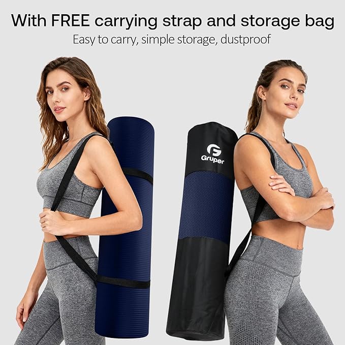 Yoga Mat Non Slip NBR Thick Yoga Mat, 72"L x 32"/24"W x 0.6"/0.4"TH (185cm x 80cm/61cm x 15mm/10mm), Anti-Tear Exercise Mat with Carrying Strap and Bag, Workout Mats for Yoga, Pilates, Floor Exercises - Bloomnest