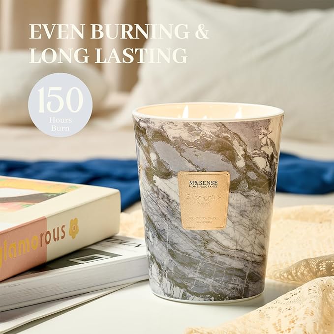 M&SENSE EucalyptusMint Scented Candles for Home, 3-Wick Highly Scented Jar Candles, Extra Large Candle 35 Oz 150 Hours Long Lasting Burning, Relaxing Aromatherapy Candle for Stress Relief, Meditation - Bloomnest