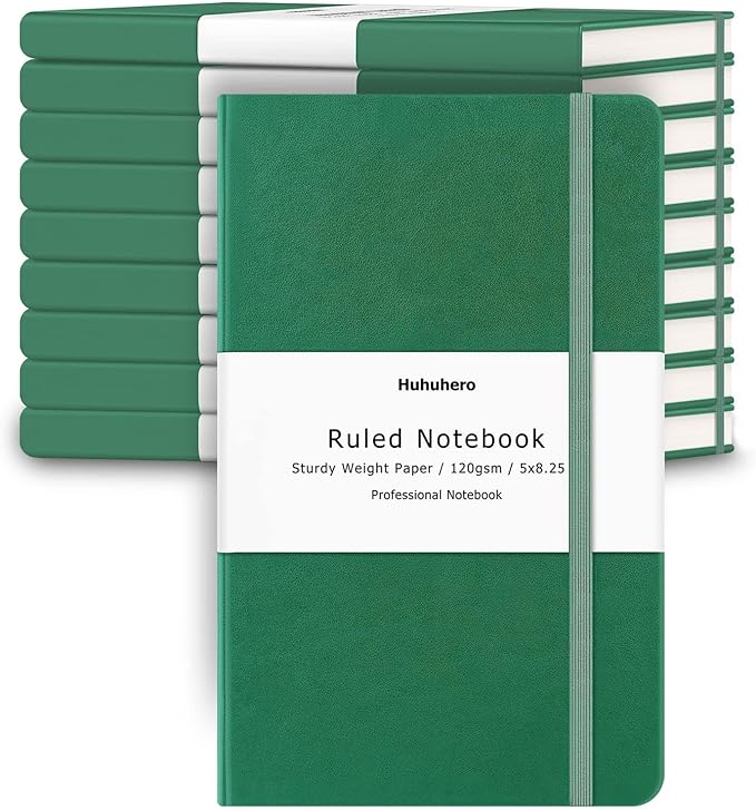 Huhuhero Notebooks Journal, Ruled Notebook, Premium Thick Paper Lined Journal, Black Hardcover Notebook for Office Home School Business Writing Note Taking Journaling, 5"×8.25" (10, Green) - Bloomnest
