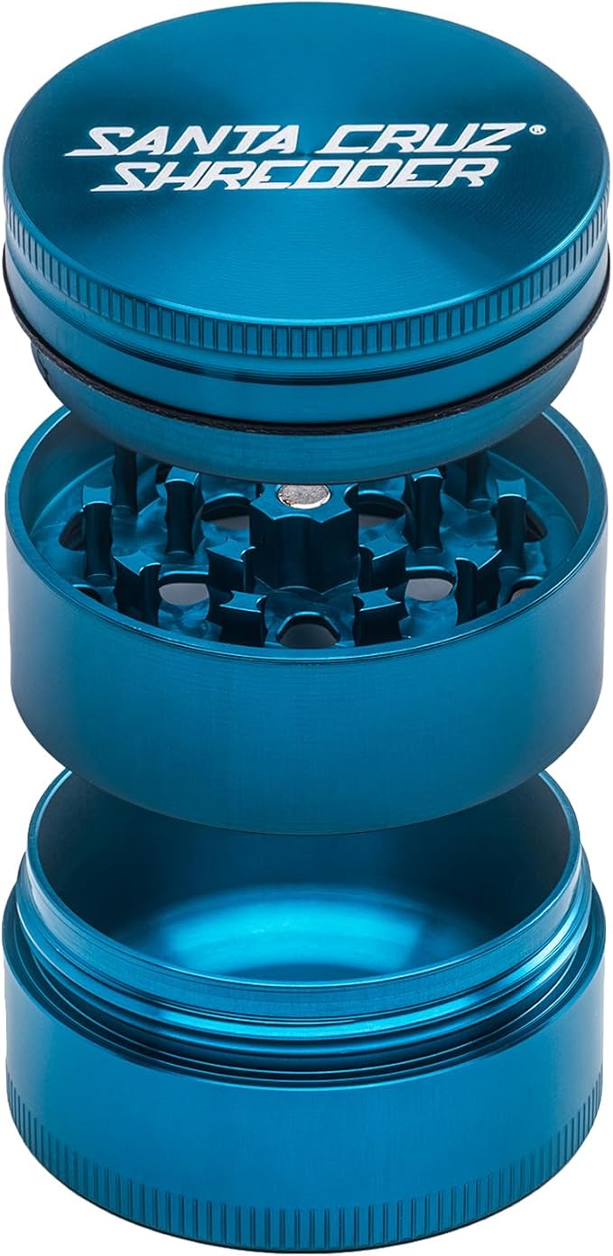 Santa Cruz Shredder Metal Spice Grinder Knurled Top for Stronger Grip 3-Piece Medium 2.2" (Teal) - Bloomnest